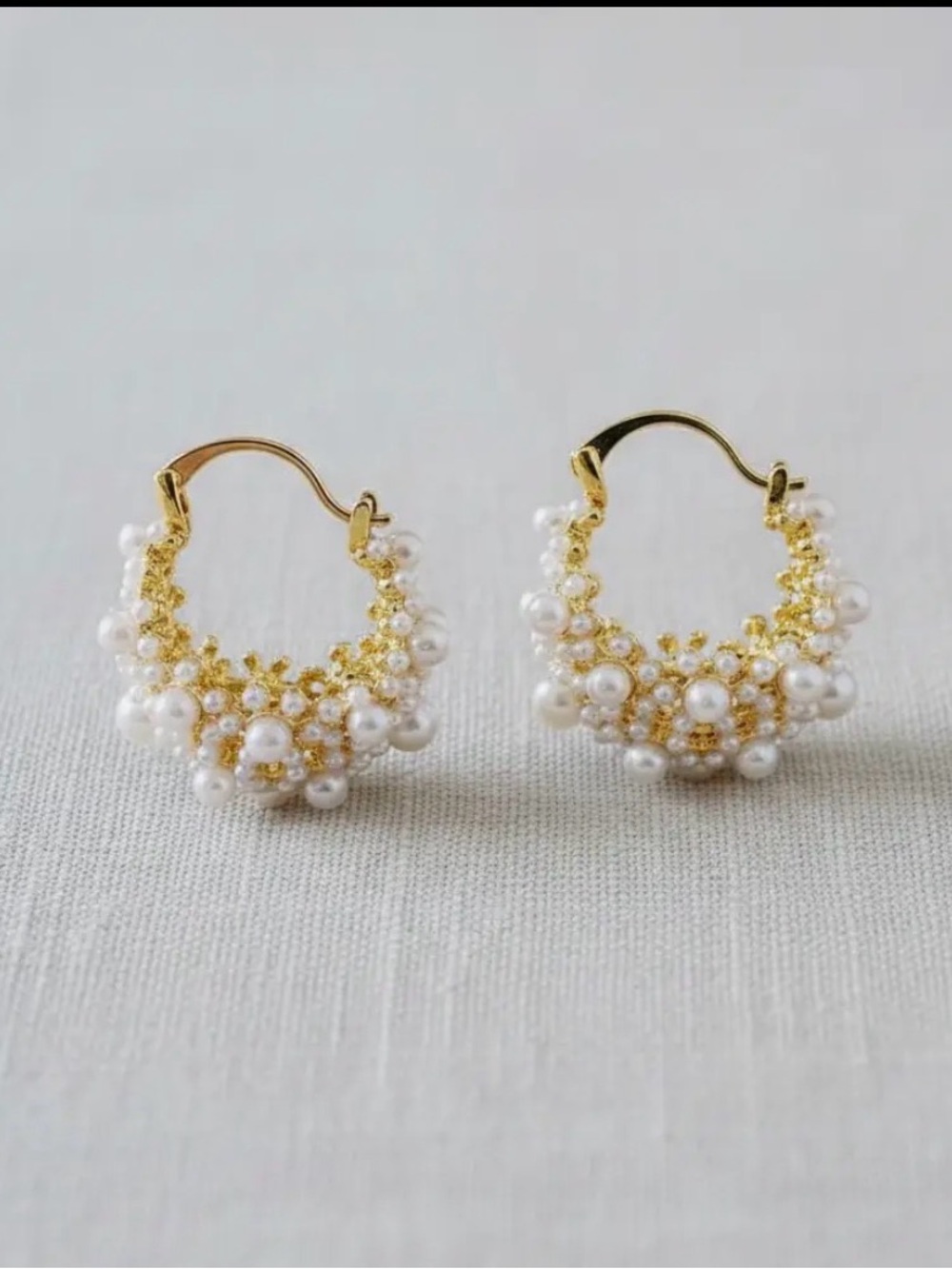 Gold Pearl Cluster Hoop Earrings - Women Jewelry